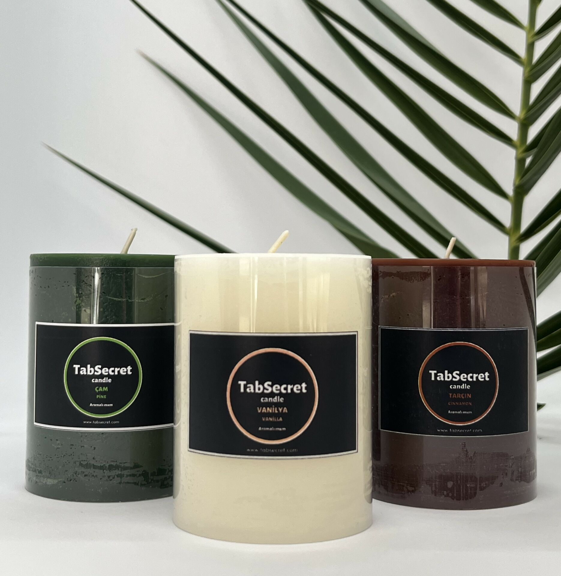 Aromalı 3' lü Mum Seti / Çam-Vanilya-Tarçın