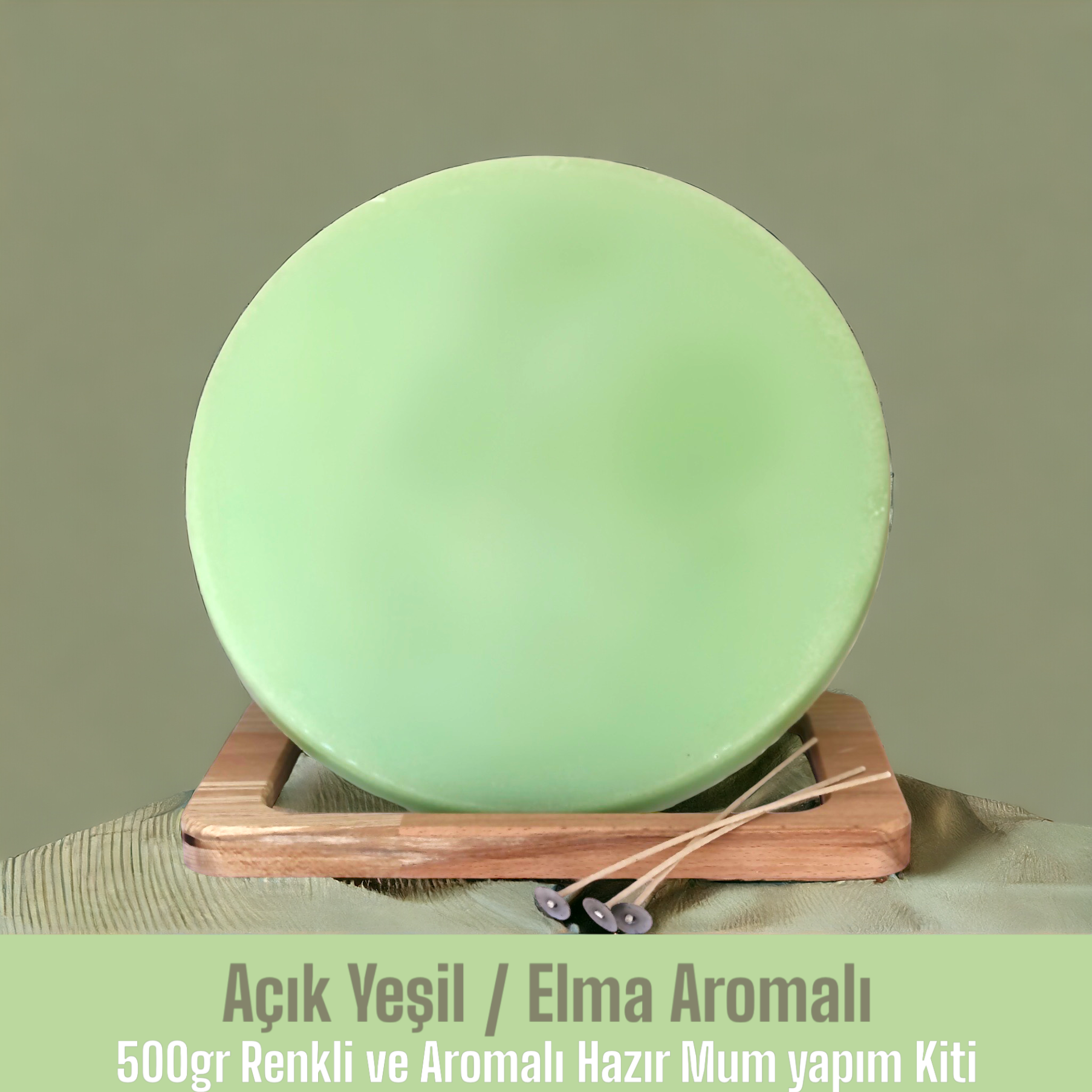 500gr Renkli ve Aromalı Hazır Mum Yapım Kiti  Açık yeşil Renk / Elma Aromalı