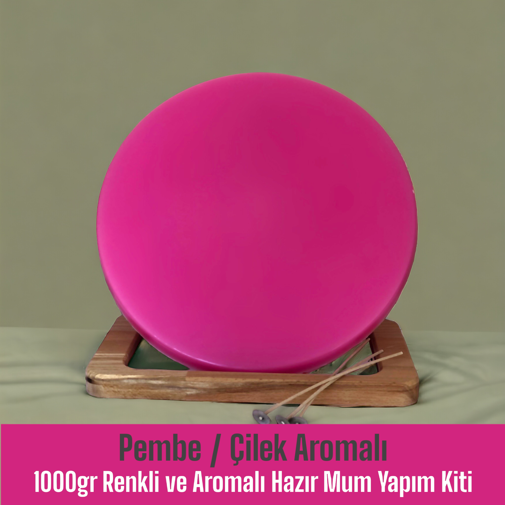 1000gr Renkli ve Aromalı Hazır Mum Yapım Kiti Pembe Renk / Çilek Aromalı