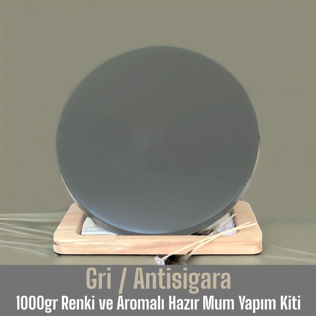 1000gr Renkli ve Aromalı Hazır Mum Yapım Kiti Gri Renk / Antisigara Aromalı