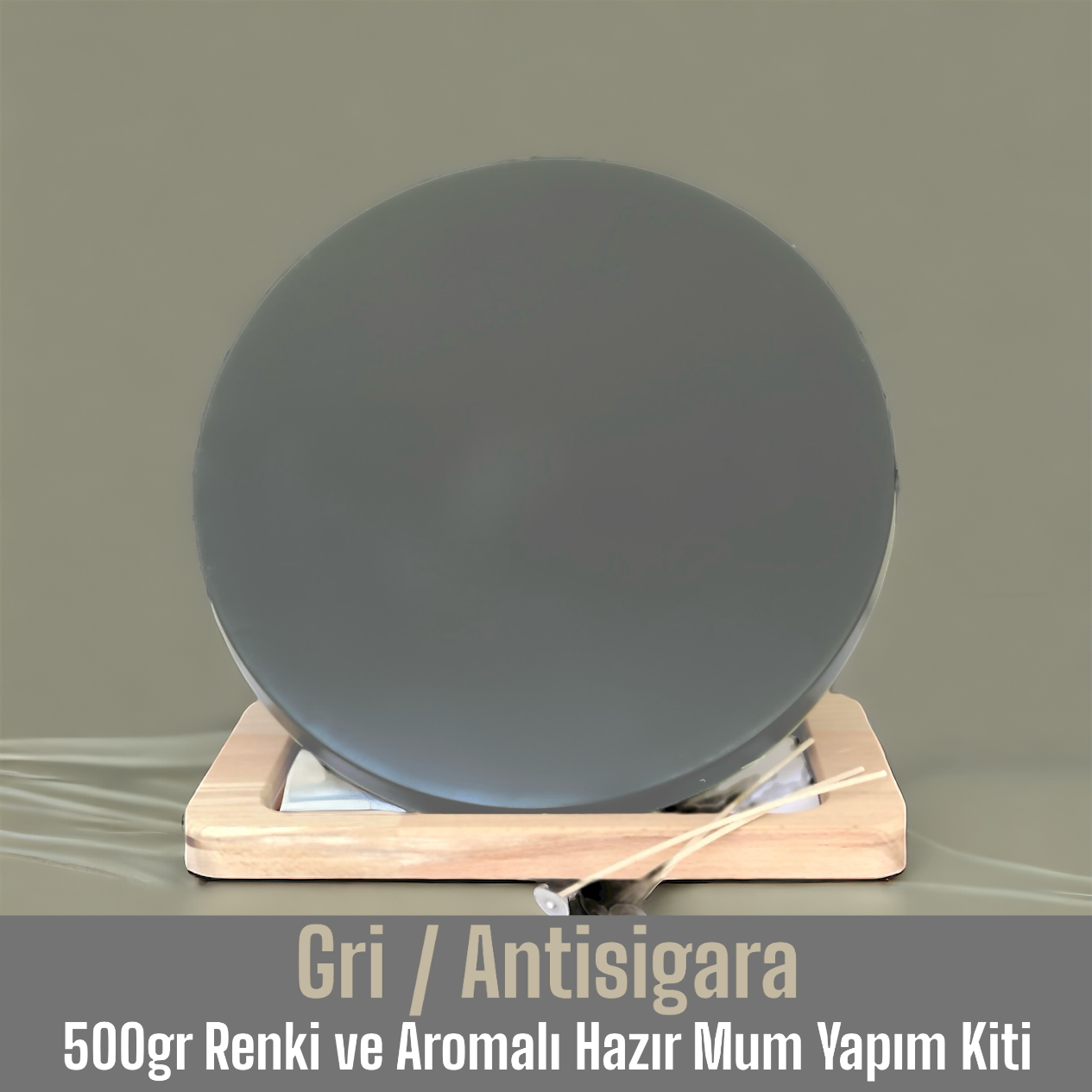 500gr Renkli ve Aromalı Hazır Mum Yapım Kiti Gri Renk / Antisigara Aromalı