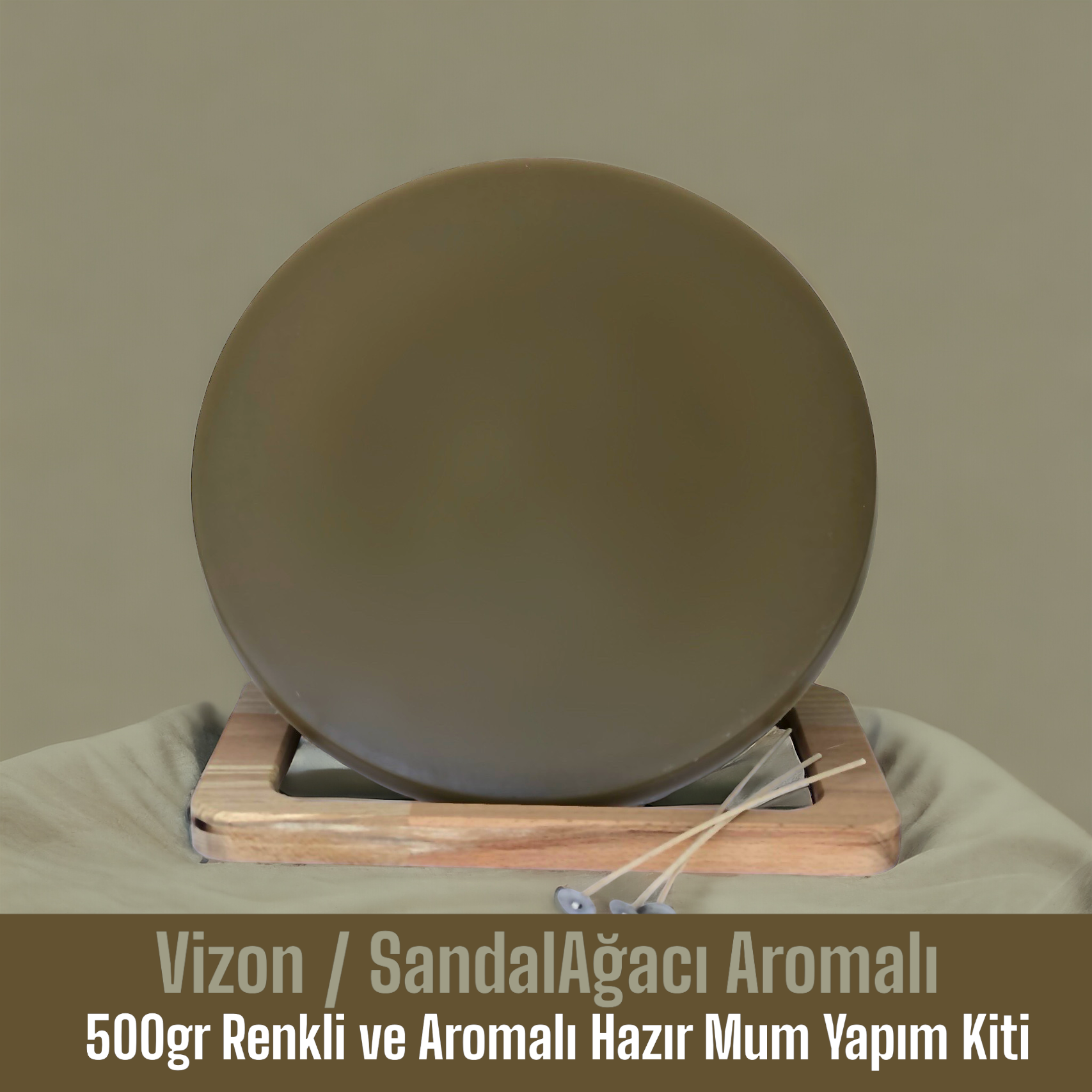 500gr Renkli ve Aromalı Hazır Mum Yapım Kiti Vizon Renk / Sandal Ağacı Aromalı